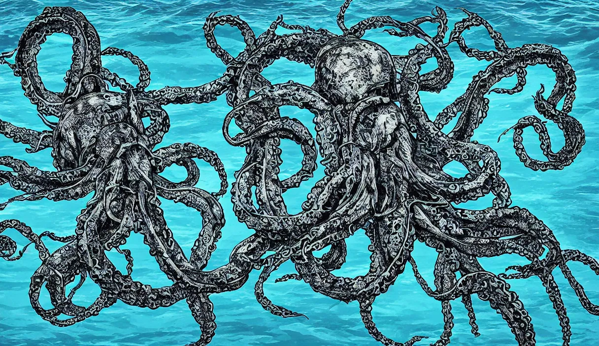 Image similar to kraken in the middle of the sea, hd, hdr, 8 k