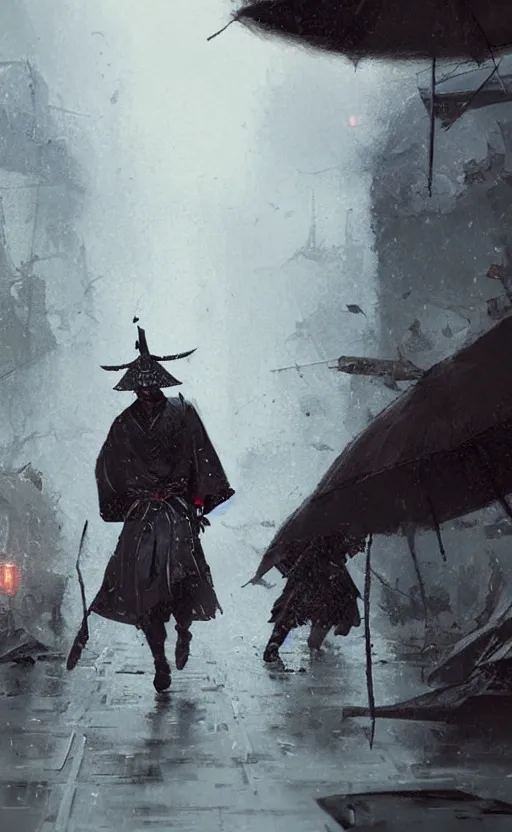 Image similar to samurai in rain, arcane, by fortiche, by greg rutkowski, esuthio, craig mullins