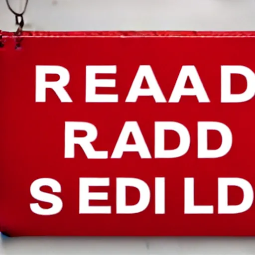 Prompt: and sign that says read in red,