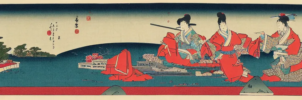 Image similar to new york in the style of ukiyo - e