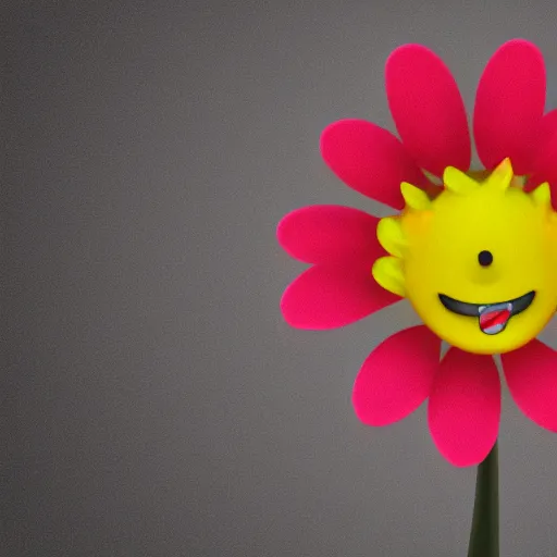 Prompt: a cute flower with a cartoon face, photorealistic, depth of field, 4k