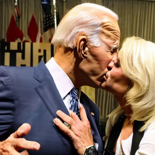 Prompt: joe rogan kissing joe biden