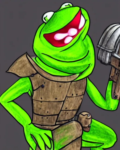 Image similar to Stylized Artistic Render of Kermit the Frog wearing the God emperor of mankind's armor warhammer