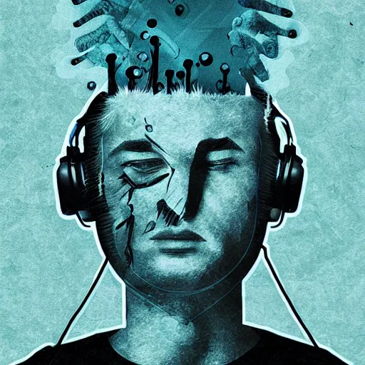 Prompt: surreal hard bass music dj electronic music, storybook illustration art by hazem taha hussein