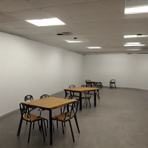 Image similar to A 10ft by 10ft room empty except for a table in the middle, table is centered