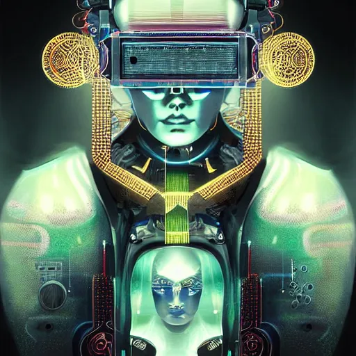 Prompt: A beautiful and hyperrealistic portrait of a futuristic robot monk by KDA and Sam Yang and anna dittman and beeple and Seb McKinnon:2.00, decorated with occult symbols, arcane drawings, bright electric fire, dramatic light, gears and industrial parts, detailed robot parts, mainboards and machines, trending on Artstation, golden ratio composition