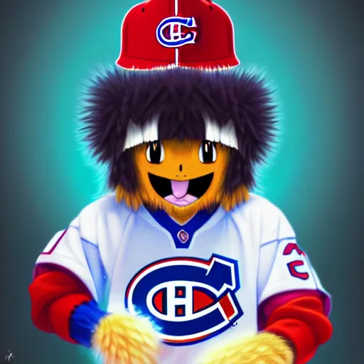 Image similar to anime Portrait of Youppi the Habs Montreal Canadiens Mascot as a very cute powerful and friendly pokemon, highly detailed anime, smooth, sharp focus, dynamic lighting, intricate, trending on ArtStation, illustration pokemon, art by WLOP