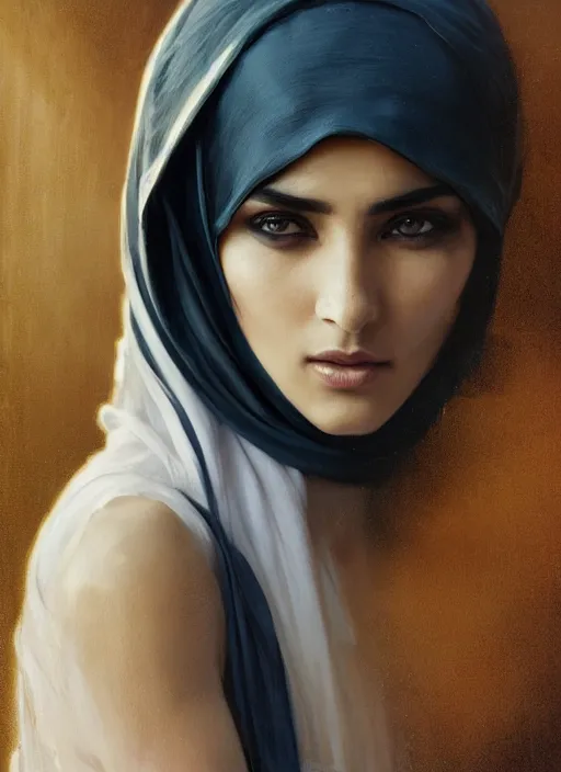 Prompt: a Photorealistic dramatic hyperrealistic render of an arab ameera al taweel, blue eyes, black hair, white veil,by WLOP,Artgerm,Greg Rutkowski,Alphonse Mucha, Beautiful dynamic dramatic dark moody lighting,shadows,cinematic atmosphere,Artstation,concept design art,Octane render,8K