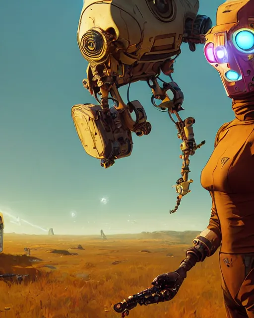 Prompt: highly detailed surreal vfx portrait of a fearless robots in a borderlands world, stephen bliss, unreal engine, greg rutkowski, loish, rhads, beeple, makoto shinkai and lois van baarle, ilya kuvshinov, rossdraws, tom bagshaw, alphonse mucha, global illumination, detailed and intricate environment