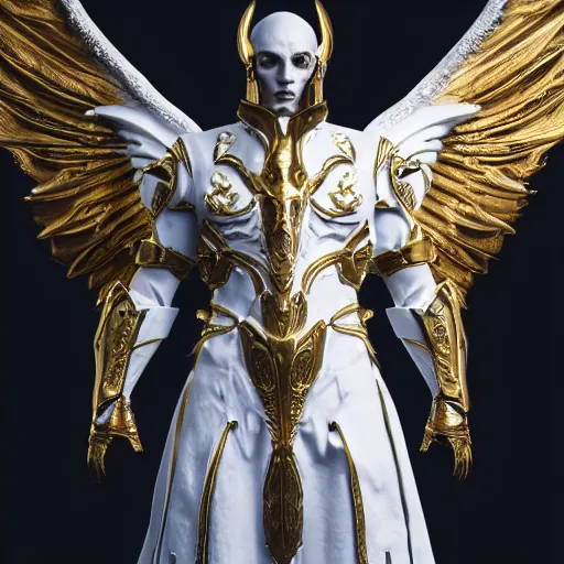 Image similar to a photo of 8k ultra realistic archangel, full body, diablo, intricate white and gold armor, sword, ornate, cinematic lighting, trending on artstation, 4k, hyperrealistic, focused, high details, unreal engine 5, cinematic