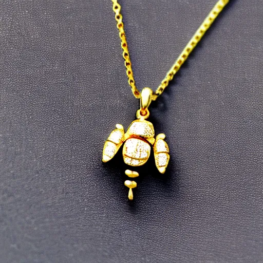 Prompt: a ladybug, as a diamond pendant on a gold chain