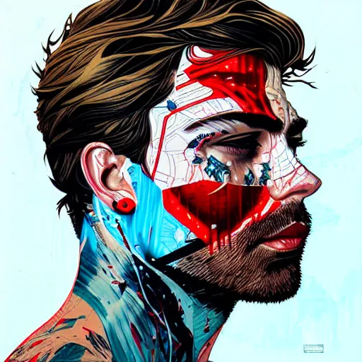 Image similar to a portrait of a man with side profile blood in ocean intricate details by MARVEL comics and Sandra Chevrier