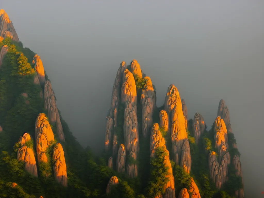 Image similar to landscape painting of huangshan yellow mountains on a foggy day by shenzhou 沈 周