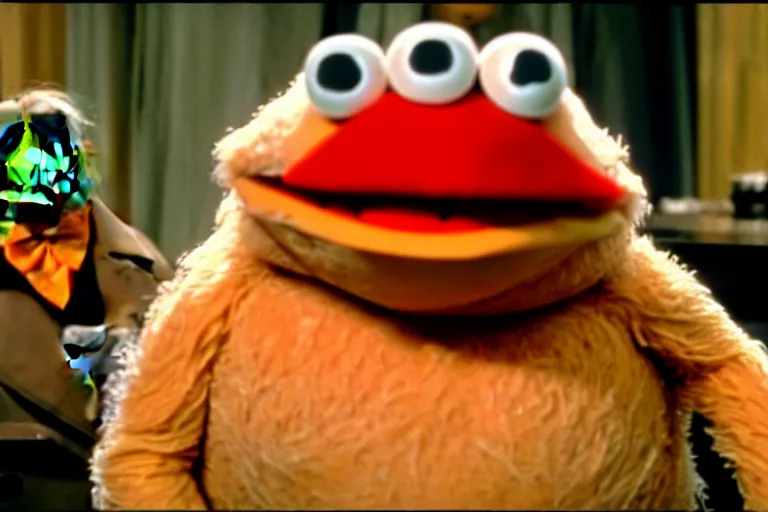 Image similar to a film still of pizza the hut in the muppets, high quality