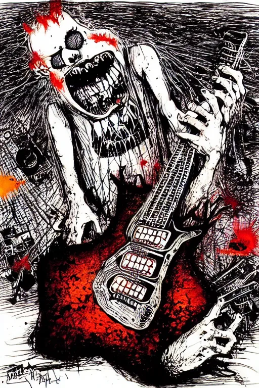 Image similar to electric guitar from hell by ralph steadman