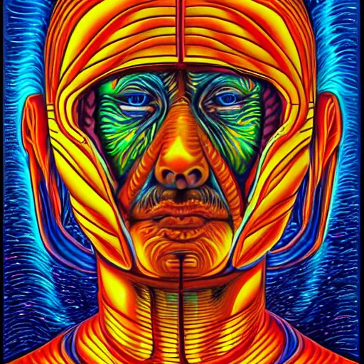 Image similar to a portrait of an astronaut in the style of alex grey,