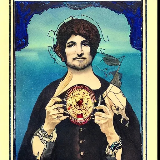 Image similar to ted cruz portrait by louis - theophile hingre, zodiac, tarot cards, planets, ethereal, art nouveau