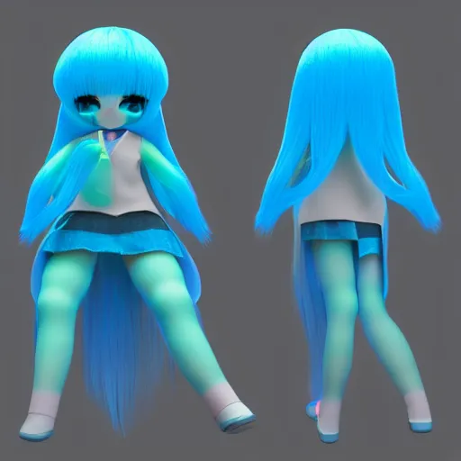 Prompt: cute fumo plush girl who glows in the dark, light blue, light propagation through dense medium, volume rendering, vray, anime girl