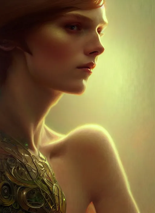 Image similar to organic android, diffuse lighting, fantasy, intricate, elegant, highly detailed, lifelike, photorealistic, digital painting, artstation, illustration, concept art, smooth, sharp focus, art by John Collier and Albert Aublet and Krenz Cushart and Artem Demura and Alphonse Mucha