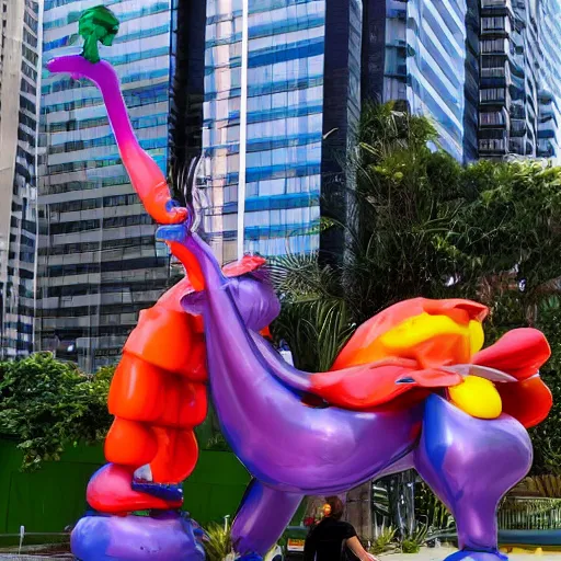 Image similar to 5 0 ft high jeff koons sculpture of jeff goldblum eating a chimichanga