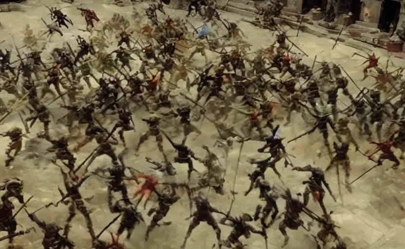 Prompt: An insane battle scene but the camera is too blurry to make out what is going on