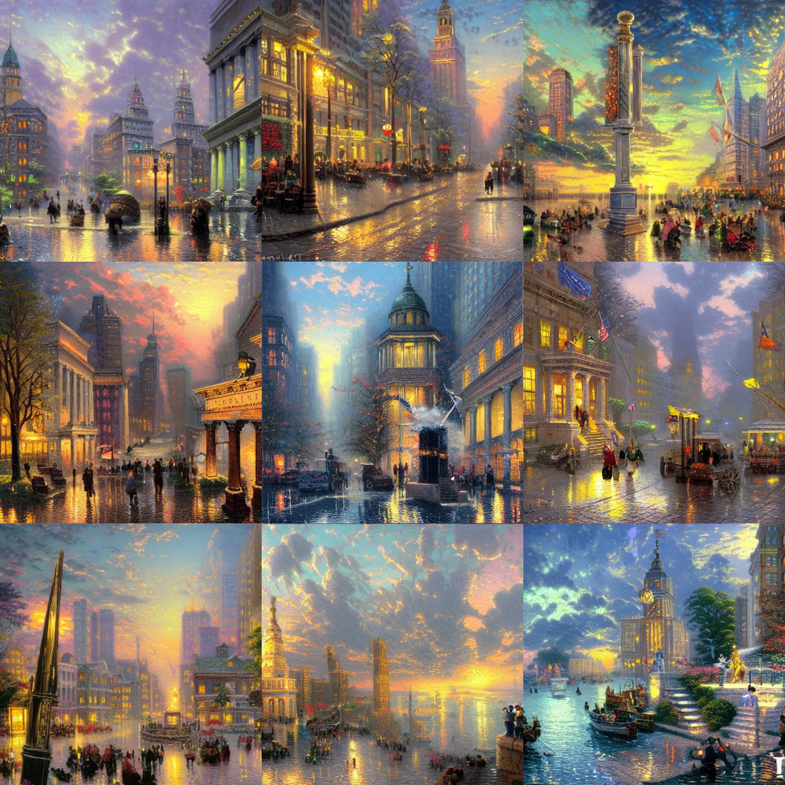 Prompt: wall street by thomas kinkade