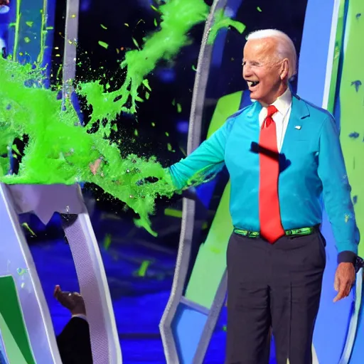 Image similar to joe biden getting slimed at the kids choice awards