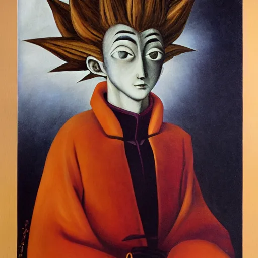 Image similar to by Remedios Varos, Goku from Dragon Ball Z, portrait, oil painting, high resolution, MET collection, Louvre