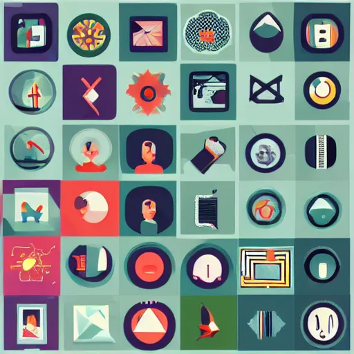 Prompt: series of beautiful high resolution vector icons for an app that serves art generated by artificial intelligence