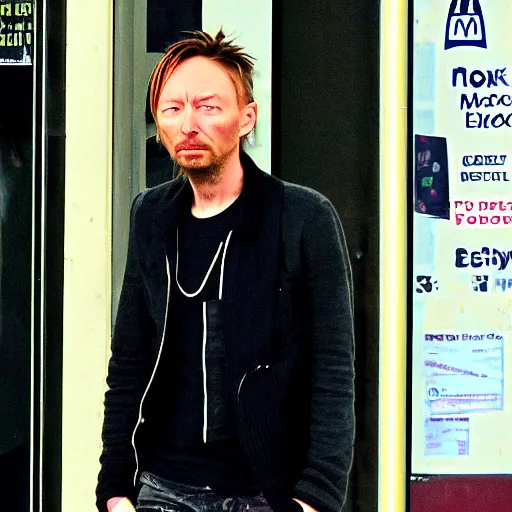 Image similar to thom yorke eating at mcdonalds