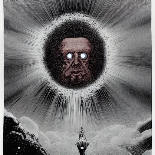 Prompt: A Black background portrait of a man with an exploding head by Zdzisław Beksiński and Katsuhiro Otomo,In style of Japanese comics.digital illustration,Ray tracing,hyper detailed,sharp focus,4k