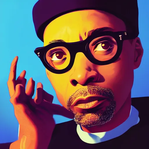 Image similar to Spike Lee as Malcolm X, ambient lighting, 4k, anime key visual, lois van baarle, ilya kuvshinov, rossdraws, artstation