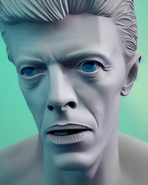 Image similar to david bowie starring at the camera, neutral face, 4k, pastel colours, greek sculpture, by beeple, album cover, accurate