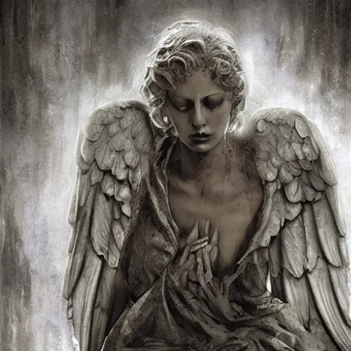 Image similar to the weeping angel by raymond swanland, highly detailed, dark tones