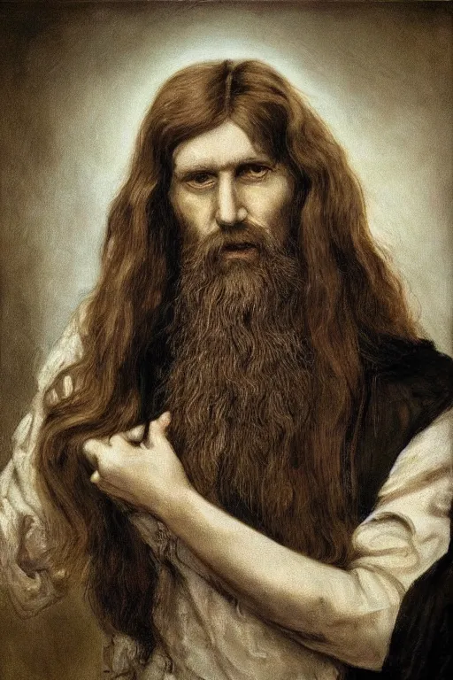 Image similar to An extremely beautiful pre-raphaelite portrait of Grigori Rasputin, Soviet Russia, surreal, ultra detailed, intricate, elegant, digital art painting, artstation, concept art, smooth, sharp focus, illustration, regal, award winning picture, extremely detailed masterpiece, sense of awe, featured on artstation, Artgerm, effervescent punk kawaii-noir pastel bubbles, winning award piece, ethereal rainbows, Aetherpunk, Exquisite details