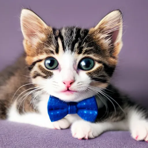 Image similar to a photograph of a kitten wearing a bowtie