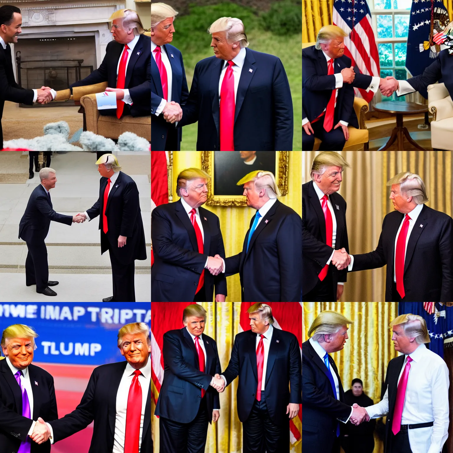 Prompt: photo of j. f. k shaking hands with donald trump