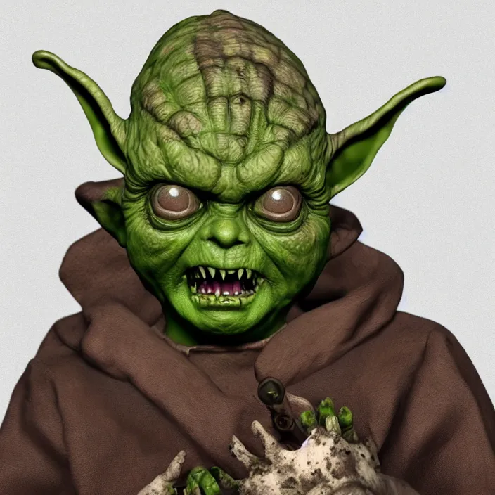 Image similar to zombie yoda, yoda as a zombie, zombified, scary, hyperrealistic, digital render, octane, artstation