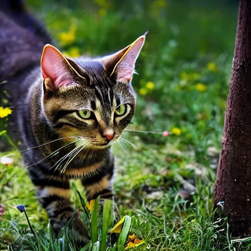 Image similar to A pretty catboy, a young man with cat features, in his natural habitat. Pictured are his cute ears and long tail. 4K National Geographic photograph