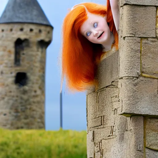 Image similar to a ginger hair princess locked in tower like rapunzel