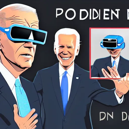 Image similar to : president biden wearing vr goggles, digital art, illustration, art station