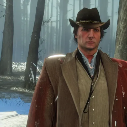 Image similar to Viktor Yushchenko as The American Psycho in Red Dead Redemption 2