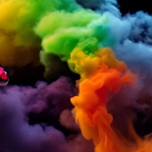 Image similar to multi color smoke with the small head of a dragon, billowy, 8 k, 4 k