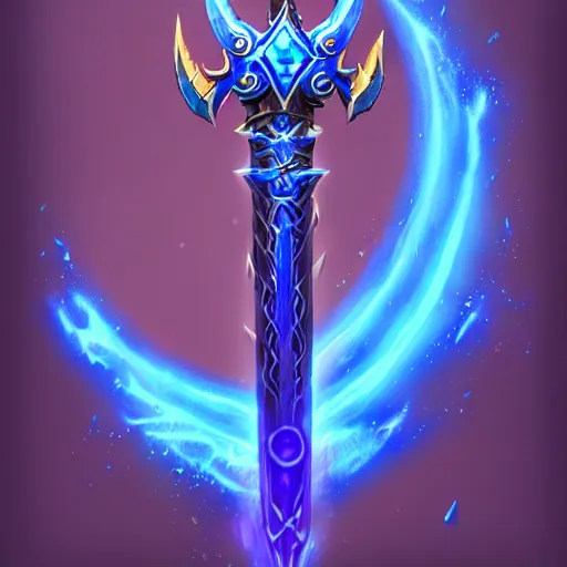 Image similar to bright weapon of warcraft blizzard wizard staff art, a spiral magical wizard staff. bright art masterpiece artstation. 8k, sharp high quality illustration in style of Jose Daniel Cabrera Pena and Leonid Kozienko, blue colored theme, concept art by Tooth Wu,