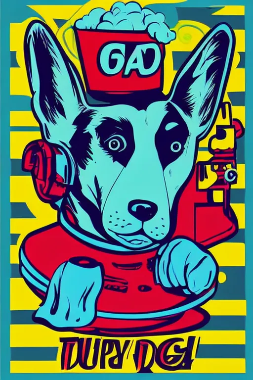 Image similar to happy dog, 7 6 retro futurist illustration art by butcher billy, sticker, colorful, illustration, highly detailed, simple, smooth and clean vector curves, no jagged lines, vector art, smooth andy warhol style