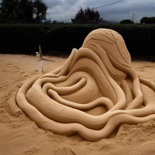 Image similar to distorted by emma rios, by mike mignola sand sculpture. a photograph of the human intestine in all its glory. each section of the intestine is labelled, & various items & creatures can be seen inside, such as bacteria, food particles, & even a little mouse.