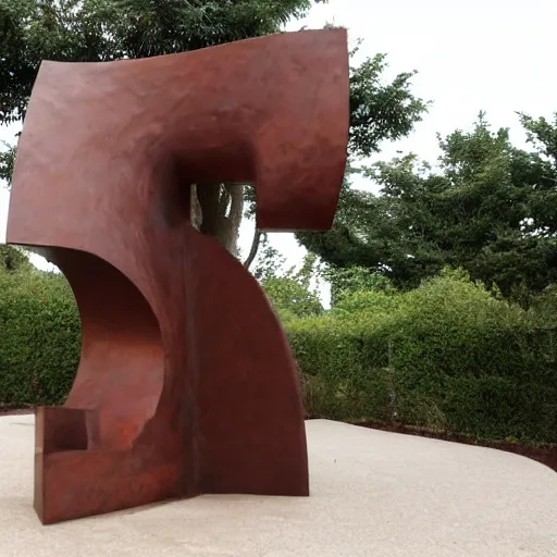 Image similar to a photorealistic abstract design of an sculpture built on corten steel in style of eduardo chillida, jorge oteiza, agustin ibarrola