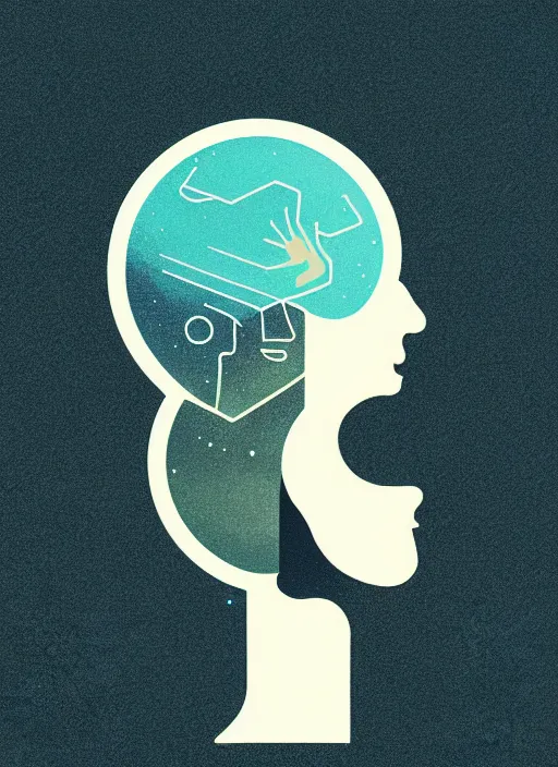 Prompt: minimalist logo icon for a wandering mind, brain, funnel, single silhouette, retro psychology, victo ngai, kilian eng, lois van baarle