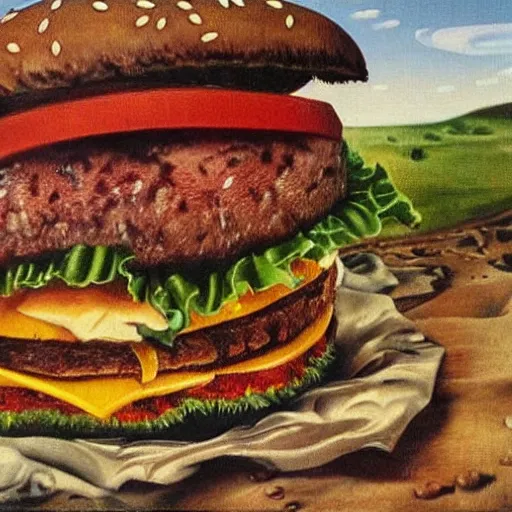 Image similar to hamburger valhalla by otto dix, hyperrealistic, aesthetic, masterpiece