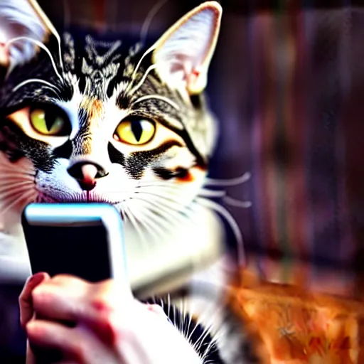 Prompt: cat texting on phone, photo, detailed, 4 k